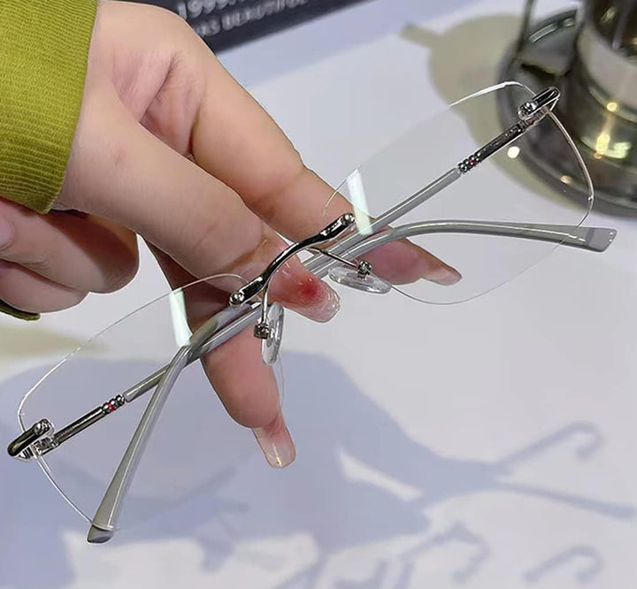 Eyewear Glasses Frameless Fashion, Gold Silver Non-Prescription Clear Lense Fake Glasses for Women and Men 2 Pack