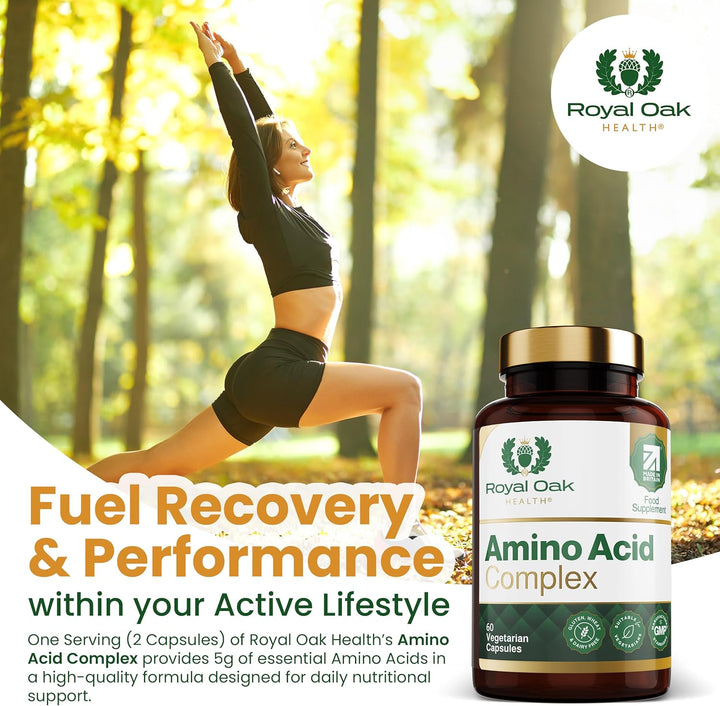 Full Spectrum Amino Acid Complex | Complete with All 20 EAA & Bcaas in Free Form for Instant Digestion | Essential & Branch Chain Amino Acids Supplement | 60 Vegan Capsules | UK Made