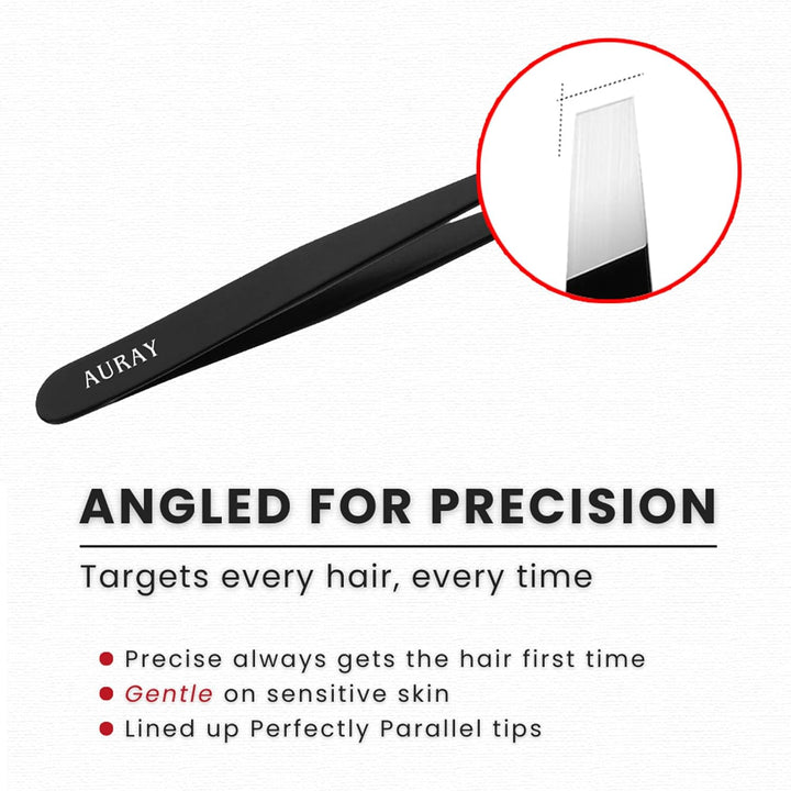 Eyebrow Tweezers Women Facial Hair, Stainless Steel Facial Hair Removal Precision Tweezer for Men & Women in Black, Slanted Tip Eyebrow Plucker for Easy Plucking, Professional Tweezers by