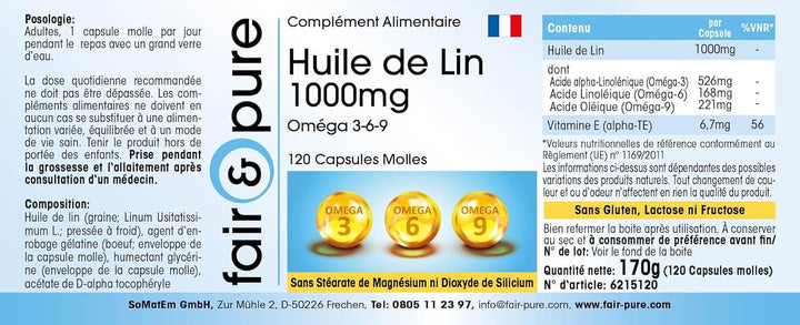 ® - Linseed Oil 1000 Mg - 120 Softgels - Essential Fatty Acids Omega 3 6 9 - Easy to Swallow