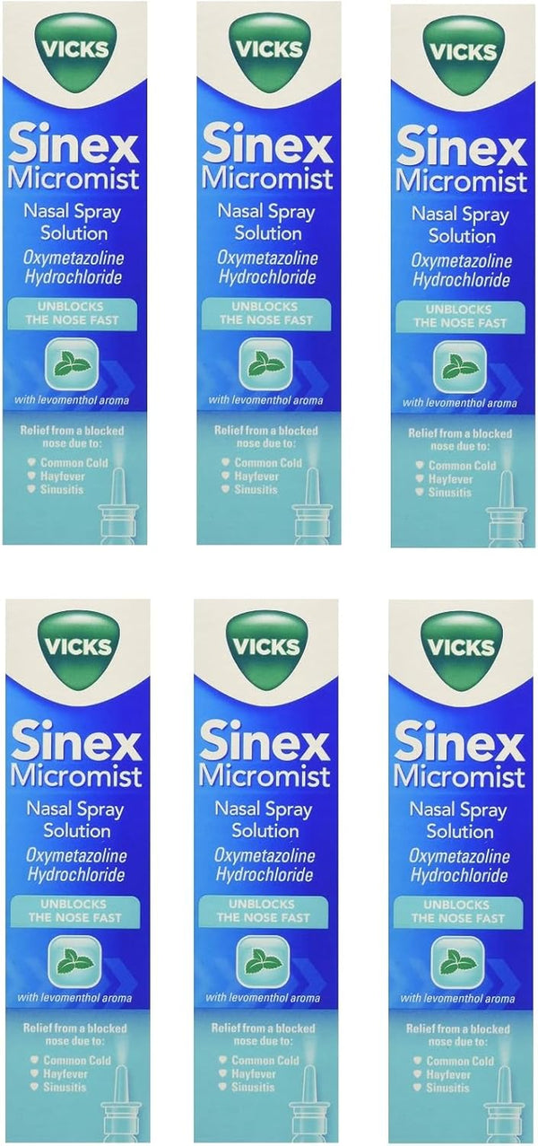 Sinex Hayfever & Common Cold Relief Spray Vicks Sinex Micromist Nasal Spray - 15Ml Pack of 6 Bundle Pack