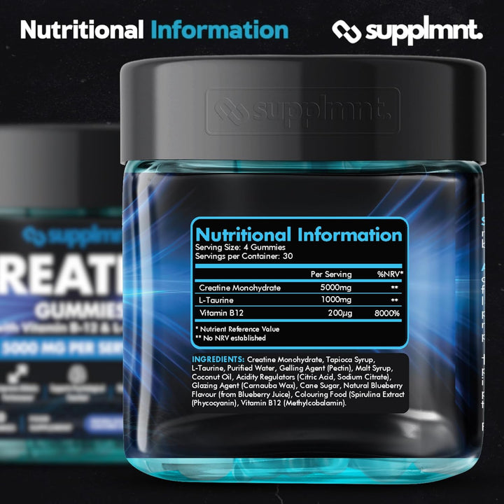 Creatine Gummies 5000Mg Lab-Tested 120Ct Max Strength Muscle Growth/Recovery Supplements for Men & Women Creatine Monohydrate B12 & L-Taurine Vegan Gym Pre Workout Gummies, (Blueberry)