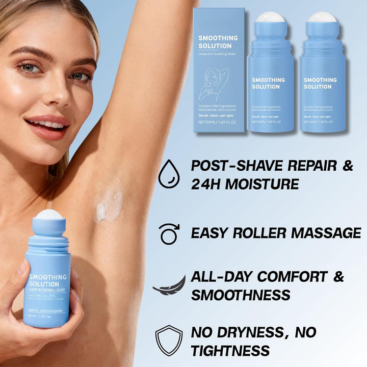 2 Pcs Smoothing Solution Ingrown Hair Treatment,Razor Bumps Treatment for Women Underarm,After Shave Soothing Roll-On Serum,Gently Clean Armpits Moisturizing and Skin Soothing Serum,Shaving Oil Women