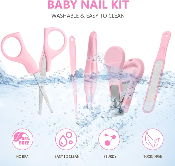 Baby Nail Kit, 5-In-1 Baby Nail Care Set, Baby Nail Care Tool, Baby Manicure Set Includes Nail Clippers, Scissor, Earpick, Nail File and Tweezer for Newborn Infant Toddler