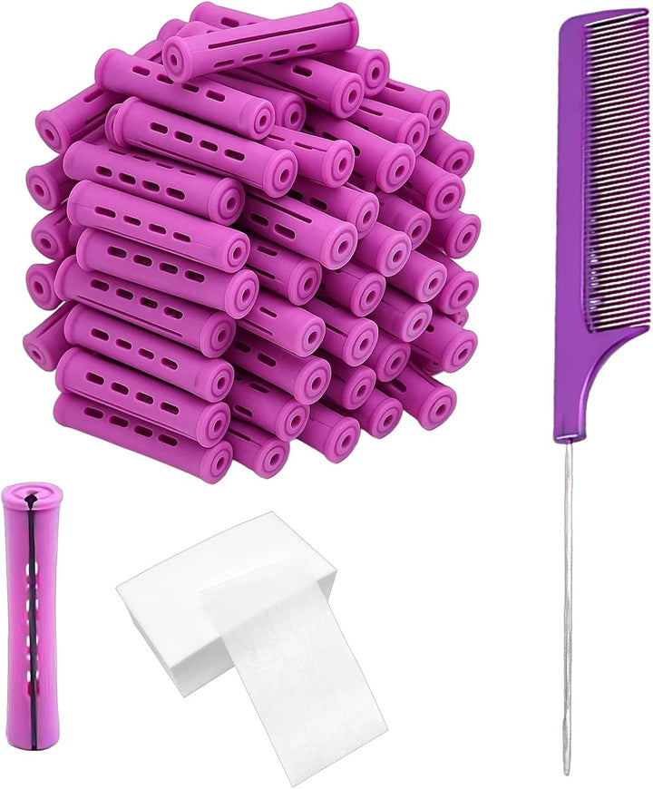 71 Pcs Perm Kit with 30 Pcs Perm Rods, 40 Pcs Papers and 1 Steel Rat Tail Comb for Short Hair for Home Hair Styling, DIY Perming Kit for Women