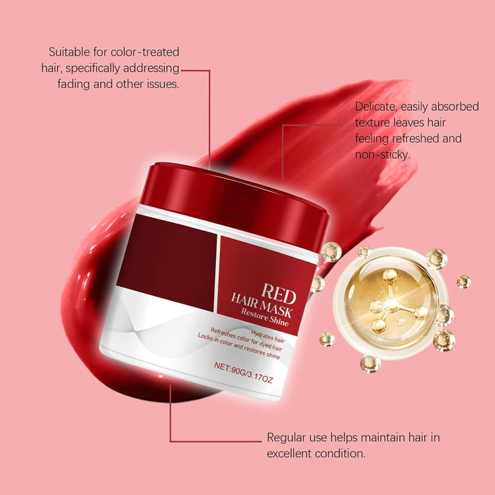 Red Hair Maske, Color Depositing Red Hair Maske, Colour Protect Conditioner, Repair and Enhances Reds Tones for Color-Treated Hairs, Refreshes Colors & Tone