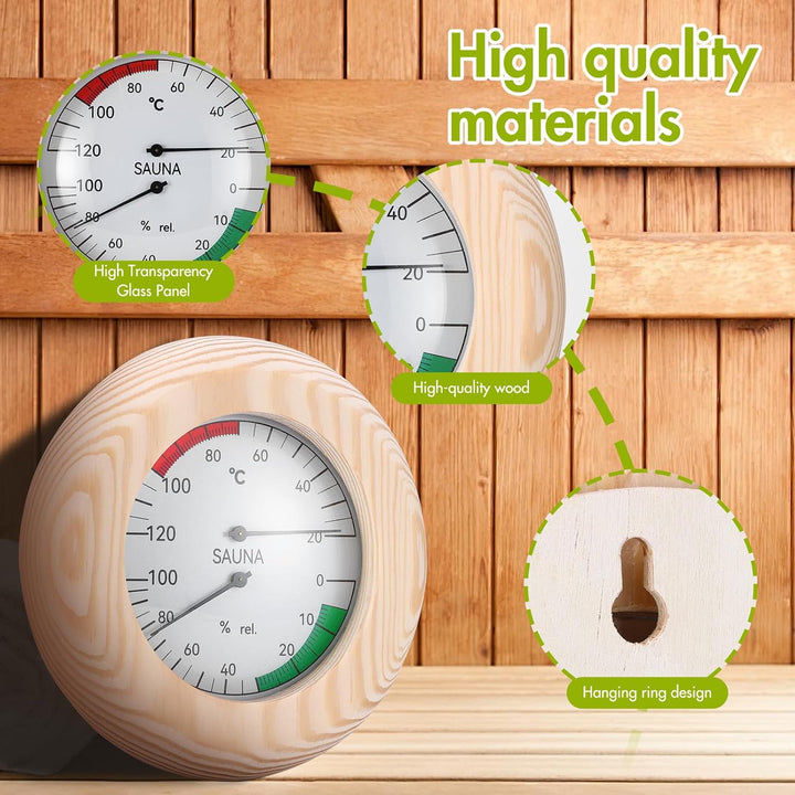 2-In-1 Sauna Thermometer and Hygrometer,High Accuracy Sauna Accessories,Round Wooden Hygrometer Humidity Meter for Steam Room Sauna Room