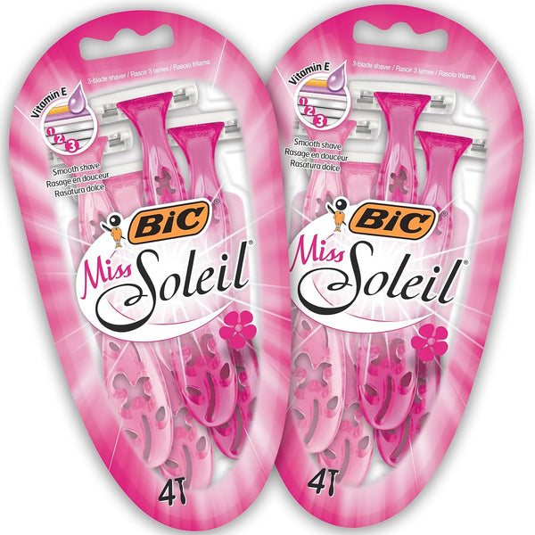 Miss Soleil Colour Collection, Triple Blade Razor for Women, Stainless Steel Blades, with Flower Designed Handles, Pack of 8
