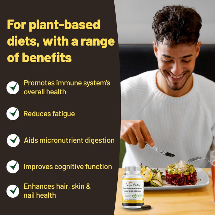 Vegan Multivitamins & Minerals with High Strength Vitamin B12, D3 & K2. 180 Multivitamin Tablets - 6 Months Supply. Designed for Vegans & Vegetarians.