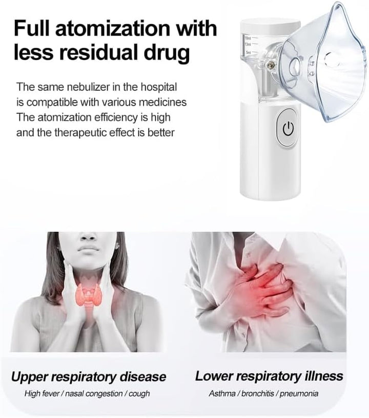 Nebuliser Machine for Adults, Rechargeable Portable Nebuliser for Adults & Kids, Silent Nebuliser for Kids with 2 Masks and Mouthpiece, Handled Nebulizer for Home (White)
