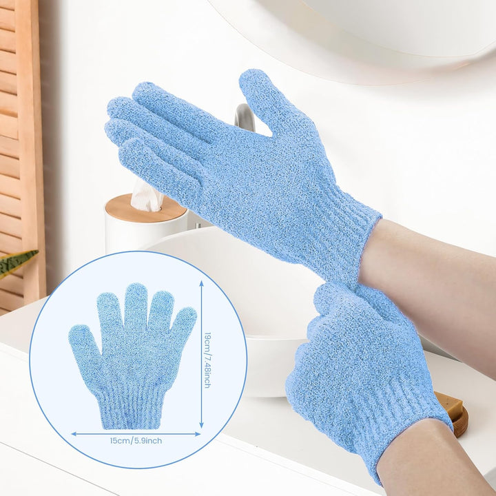 Exfoliating Gloves | Bamboo Shower Gloves | 6Pcs Bath and Body Exfoliator Mitts | Scrubs Away Ingrown Hair and Dead Skin for Shower, Spa, Massage and Dead Skin Cell Remover Loofah - Green,Blue,Pink