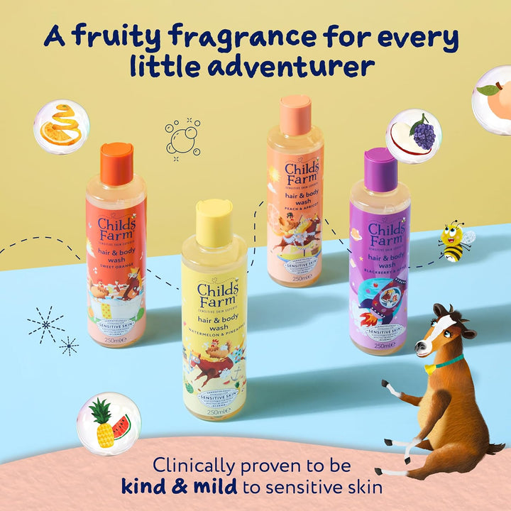 Kids Hair & Body Wash, Peach & Apricot | Tear-Free, Gently Cleanses | Suitable for Dry, Sensitive Skin, 250Ml
