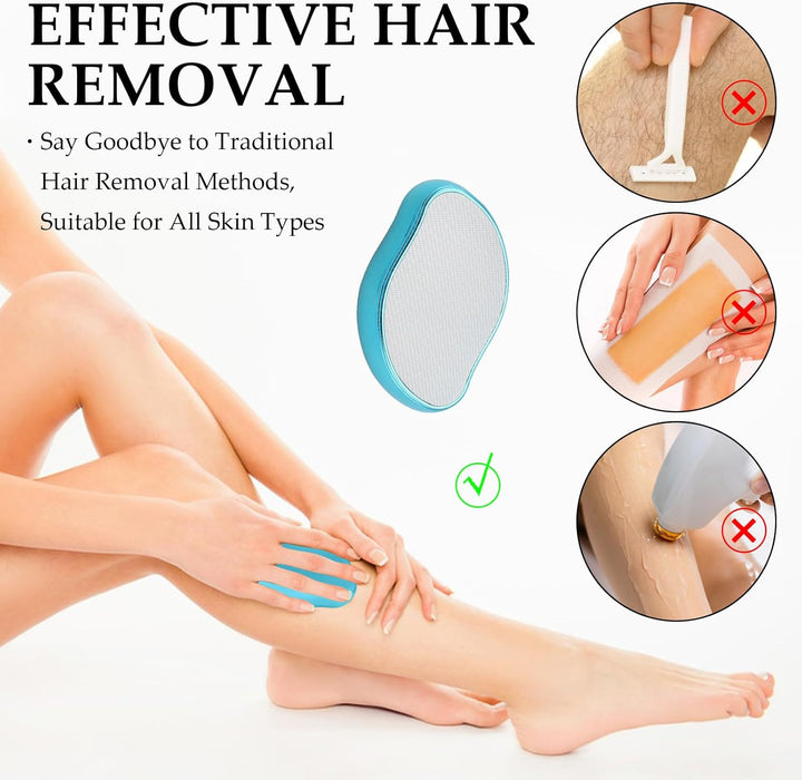 Crystal Hair Eraser, Hair Removal Stone, Painless Silky Skin Remover Device for Women and Men, Reusable Hair Remover for Body Legs Arms Back Exfoliate-Blue
