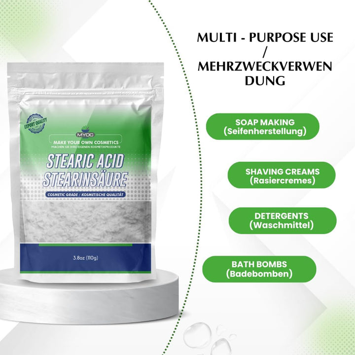 Stearic Acid – Cosmetic Grade – Essential Ingredient for Skincare, Soap Making, and DIY Formulations - 110 G / 3.8 Oz