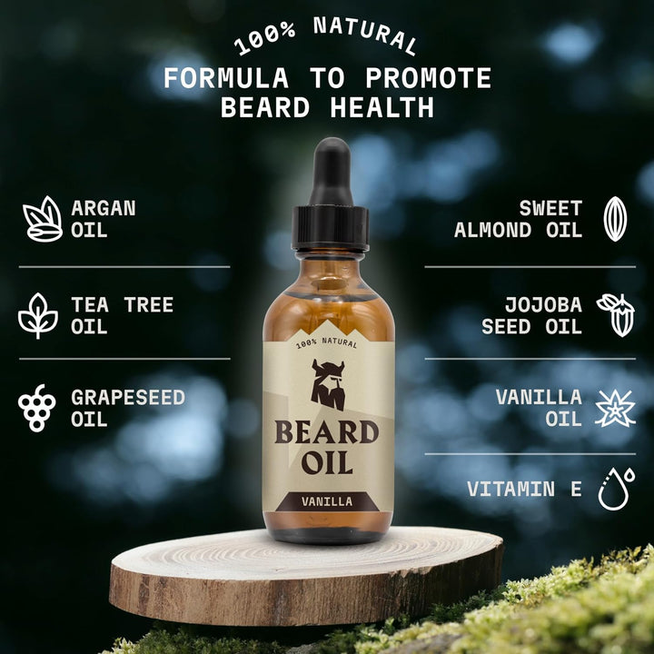 Beard Oil for Men - 60 Ml, Vanilla Scent - Naturally Derived Conditioner with Almond, Tea Tree, Argan & Jojoba Oil for Beard Growth, Softening & Moisturising
