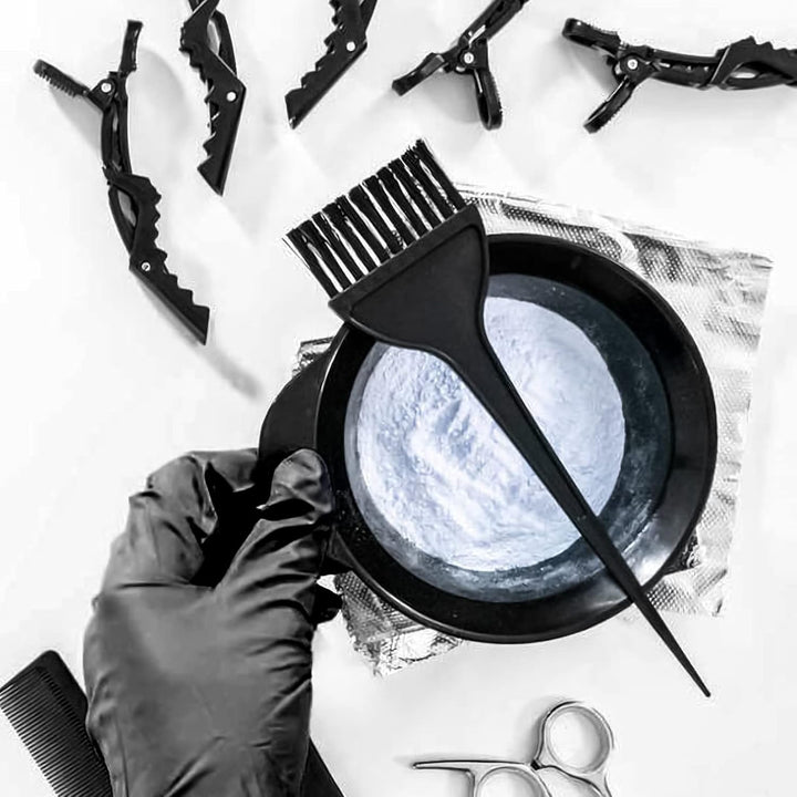 18 Pcs Tools for Hair Colouring Kit, Dying, DIY Beauty Salon Bleaching, Dye Bowl and Brush, Including Mixing, Ear Cover, Shawl, Gloves, Clips