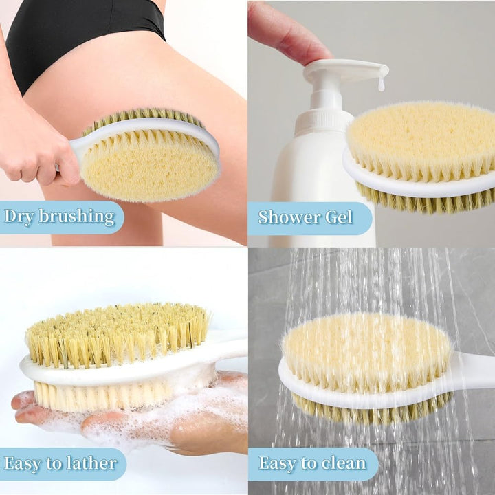 Back Scrubber Brush, Body Shower Brush Back Scrubber with Long Handle, Exfoliating Shower Brush, Wet or Dry Bath Brush for Men Women