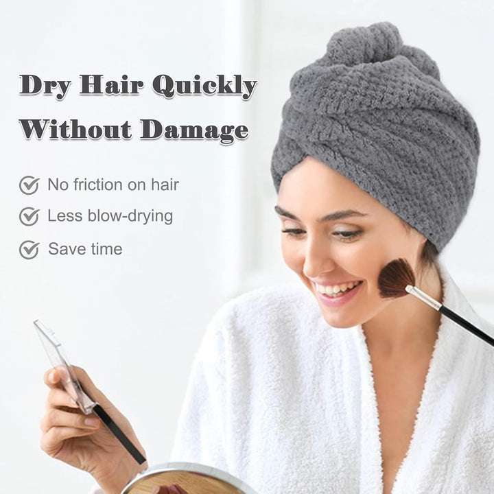 3-Pack Microfibre Hair Towel Wrap, Anti-Frizz Turbans, Super Absorbent and Soft Hair Drying Towel with 3 Adjustable Buttons for Women Men Kids Wet Curly Long Plopping