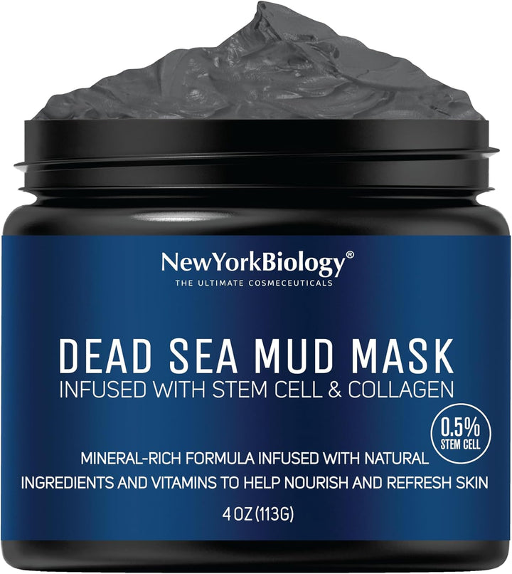 New York Biology Dead Sea Mud Mask for Face and Body with Stem Cell and Collagen - Spa Quality Pore Reducer for Acne, Blackheads and Oily Skin, Natural Skincare for Women, Men - Tightens Skin - 113 G