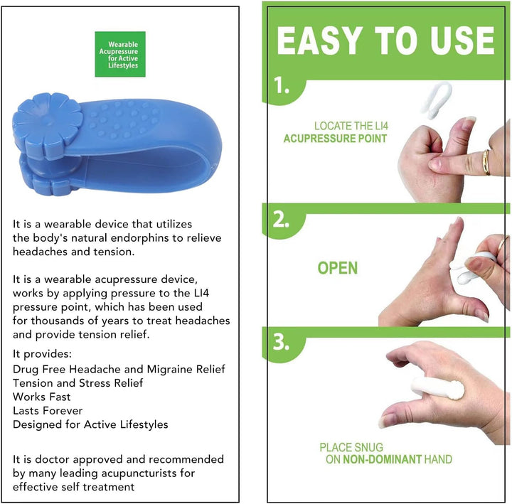 Hand Acupressure Clamp/Holder Set Plastic Headache Relief Massager Tool for Busy Professionals (Blue)