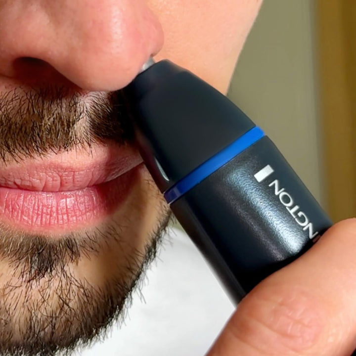 Hair Trimmer for Men, Nose, Ear, & Eyebrow Hair Clipper, Rotary Trimmer, Two Comb Attachments, Waterproof, Battery Operated, Cordless - NE3850