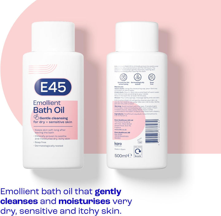 Bath Oil 500 Ml –  Bath Oil Emollient to Moisturise & Hydrate Dry Skin – Gently Cleanses for Soft Skin – Soap Free & Perfume Free Emollient Bath & Shower Oil Body Wash - Dermatologically Tested