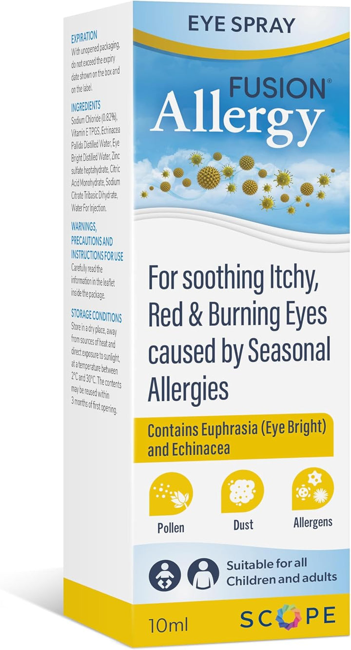 Eye Spray with 100% Natural Ectoin - Hydrating Drug Free Treatment for Hay Fever Symptoms and Dry, Irritated Eyes (10 Ml - 220 Doses)