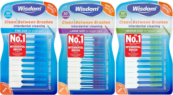 6X  Clean between Interdental Brushes - Pack of 20 – Size Fine Blue (Tot. 120 Pcs)