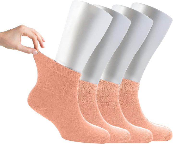 ® Women Loose Diabetic Socks | 4-Pack Neuropathy Ankle Socks for Ladies | Super Soft Eco-Friendly Bamboo Material | Durable with Seamless Toe | Multicolour Patterns | 4 Seasons