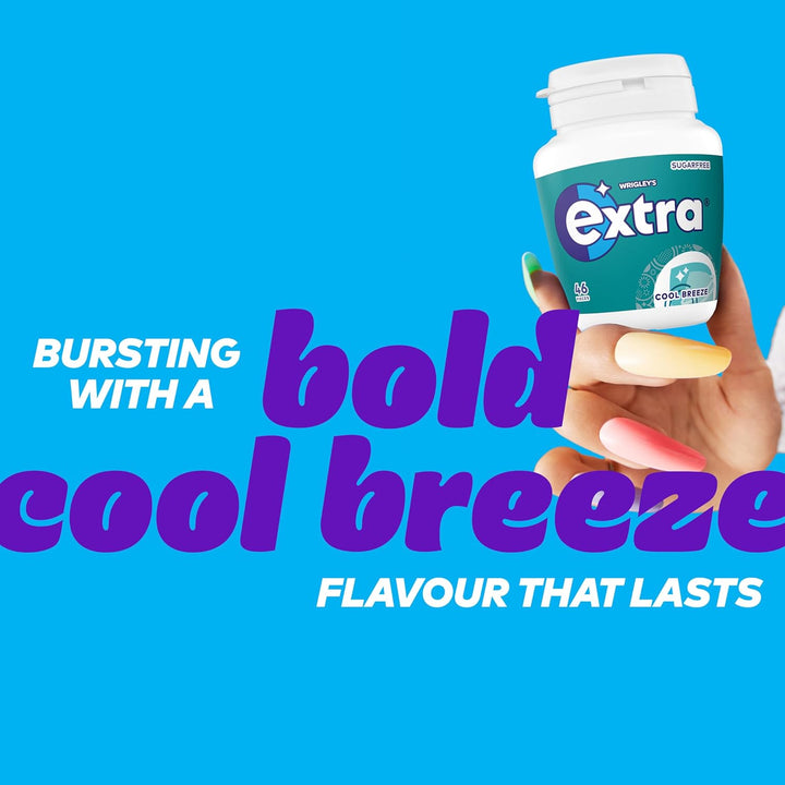 Wrigley'S  Chewing Gum, Cool Breeze Mint Flavour, 46 Pieces, Sugar Free Chewing Gum Bottle with Xylitol