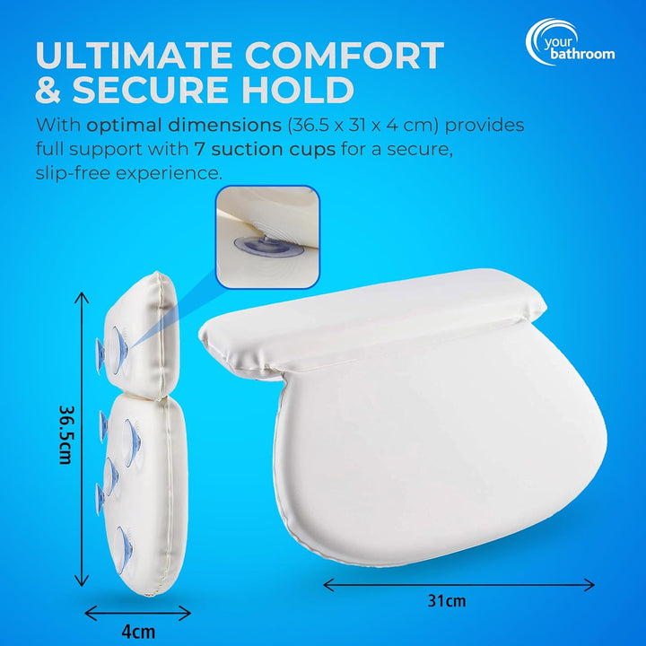 Bath Pillow – Waterproof Bath Cushion with 7 Suction Cups, Non-Slip Bath Pillows for Head and Neck Support | Ultimate Relaxation and Comfort, Ideal for Relaxation & Meditation in the Tub