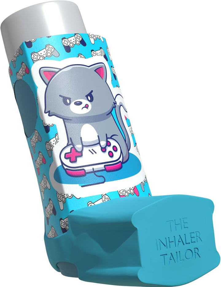 Sport Collection of Inhaler Cases – for Ventolin and Shorter Style Inhalers – Vegan Leather Case for Kids and Adults – Handmade in England (Neon Geometric, Shorter Style)