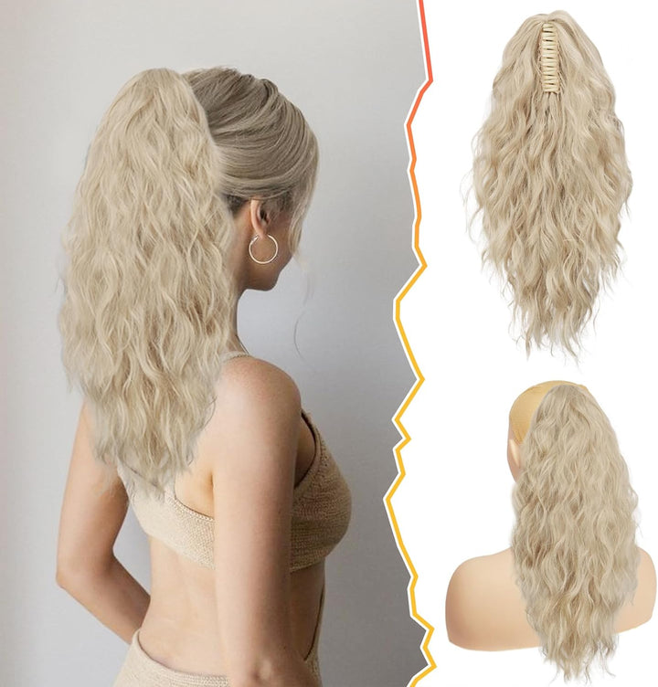 Ponytail Extension, Black Hair Claw Clip in Extensions Long Curly Wavy Hairpieces Drawstring for Natural Soft Synthetic Daily Use Party (18'', Black), 18 Inch