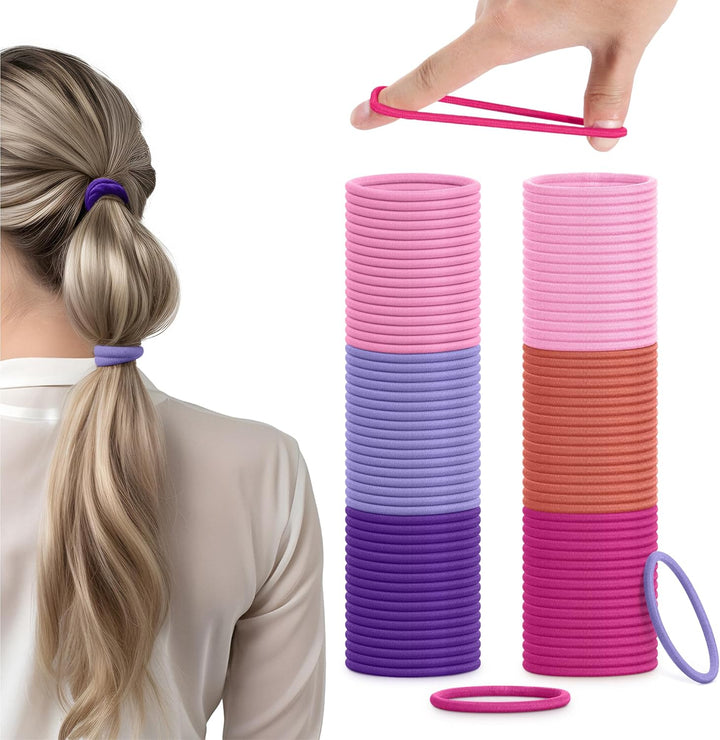 100 Elastic Hair Bands 4Mm Hair Ties Bobbles Elastics Hairbands Ponytail Holders No Metal for Women Girls Kids Men Thick Hair Black