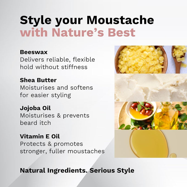 Sandalwood & Patchouli Moustache Wax | Ultra Strong Hold for Perfect Styling | Natural Ingredients | Softens & Conditions | Long-Lasting Rich & Earthy Scent | No Flaking | 5G