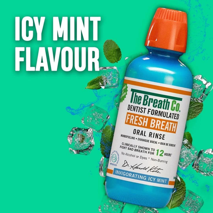 Alcohol Free Mouthwash. Dentist Formulated Oral Rinse for 12 Hours of Fresh Breath, Icy Mint Flavour, 500 Ml