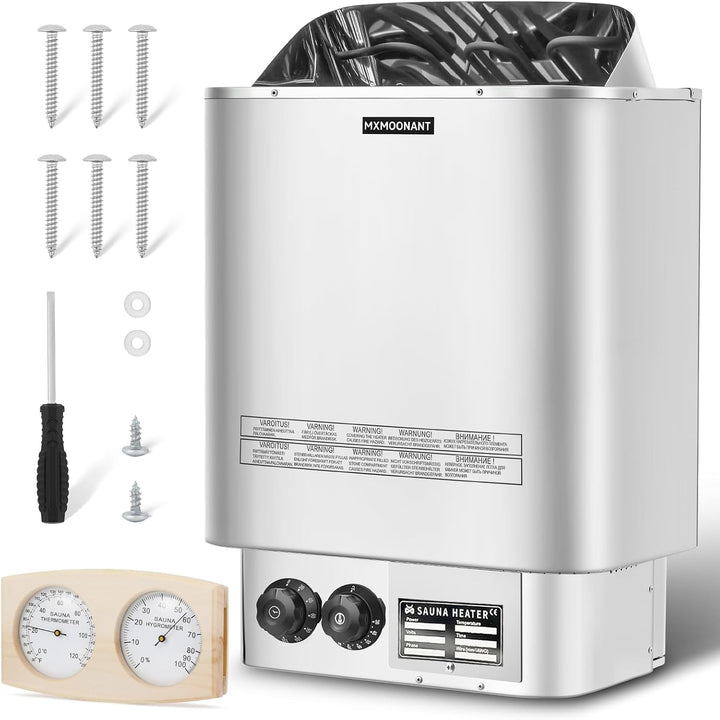 6KW Sauna Heater, 230V Electric Sauna Heaters Stove Dry Steam Sauna Bath, for Home, Hotel, Spa, Max. 9 M³, with Sauna Hygrothermograph