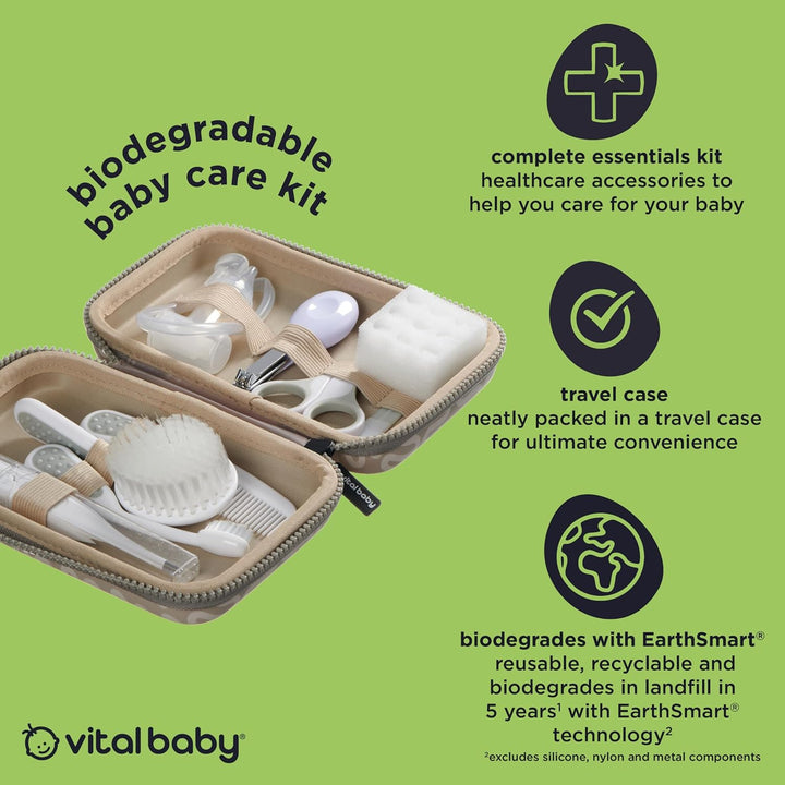Protect Baby Care Kit, 10Pcs Baby Healthcare Essentials with Wipe Clean Travel Case, Hair Care, Thermometer, Nail Care & Nasal Aspirator, Earthsmart Biodegradable, Bpa-Free