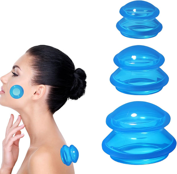 Cupping Therapy Set,3Pcs Anti-Cellulite Massage Cups for Muscle & Joint Pain Relief,Silicone Cupping Cup,Portable Acupoint Cupping Kit (Blue)