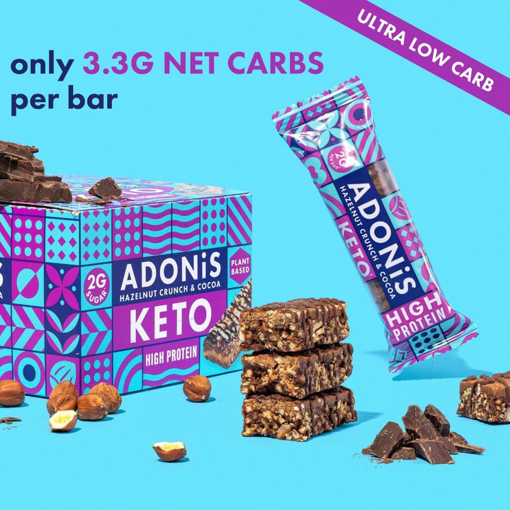 Hazelnut Crunch & Cocoa High Protein Keto Bars (16X45G) | Vegan & Keto-Friendly | 100% Natural Keto Snacks | Sugar Free, Palm Oil Free, Dairy Free | Low Sugar & Low Carb | Ideal for a Keto Diet