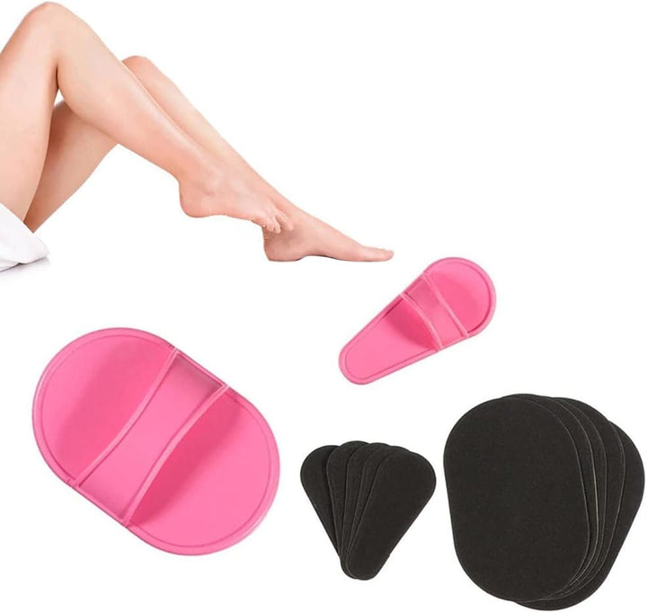 Exfoliating Hair Removal Pads Set, Smooth Legs Skin Pad and Exfoliation Fine Sandpaper, Arm Leg Face Upper Lip Hair Removal Remover Set, Exfoliator Away Pads, for Women (Pink Random)