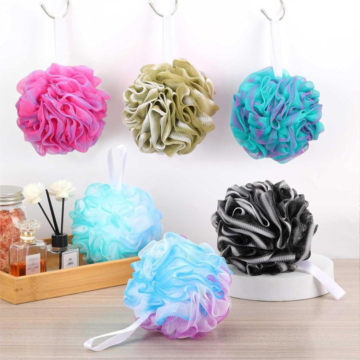 6 Pack 75G/Pc Large Loofahs Shower Sponge, Mesh Pouf Bath Sponges Exfoliating Body Scrubber Shower Scrunchies (A Color)