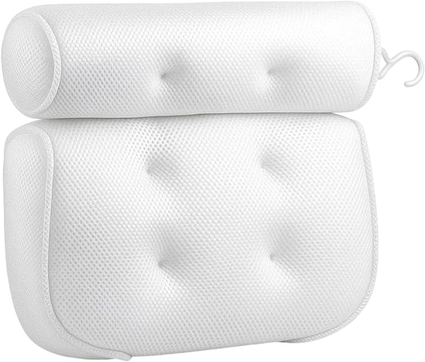 Bath Pillows for Head and Neck, Waterproof Bath Cushion with 6 Suction Cups, Soft Bathtub Pillow for Relaxing Bath, Fits Most Bathtubs (White, 35X33X5Cm)