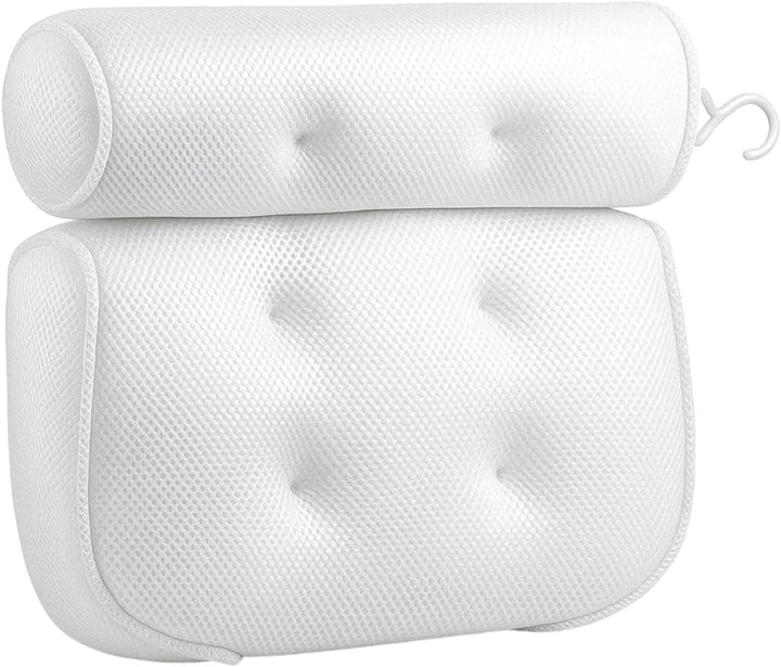 Bath Pillows for Head and Neck, Waterproof Bath Cushion with 6 Suction Cups, Soft Bathtub Pillow for Relaxing Bath, Fits Most Bathtubs (White, 35X33X5Cm)