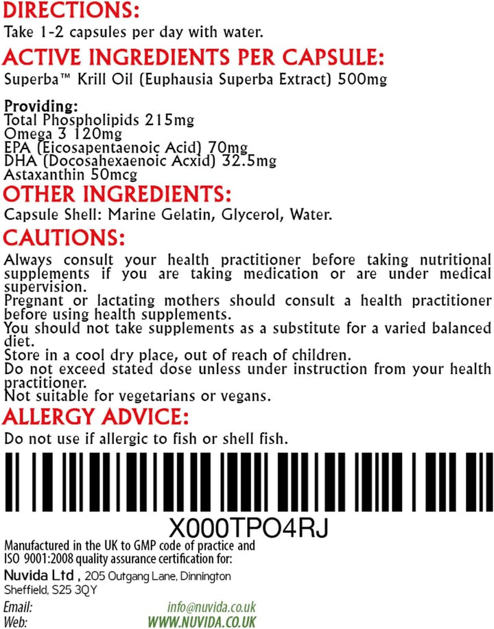 Krill Oil Capsules 500Mg - Krill Oil 1000Mg per Serving - 60 Krill Oil Capsules High Strength - High in Omega-3 Fatty Acids - Soft Gel Easy Swallow Capsules - Sustainably Sourced