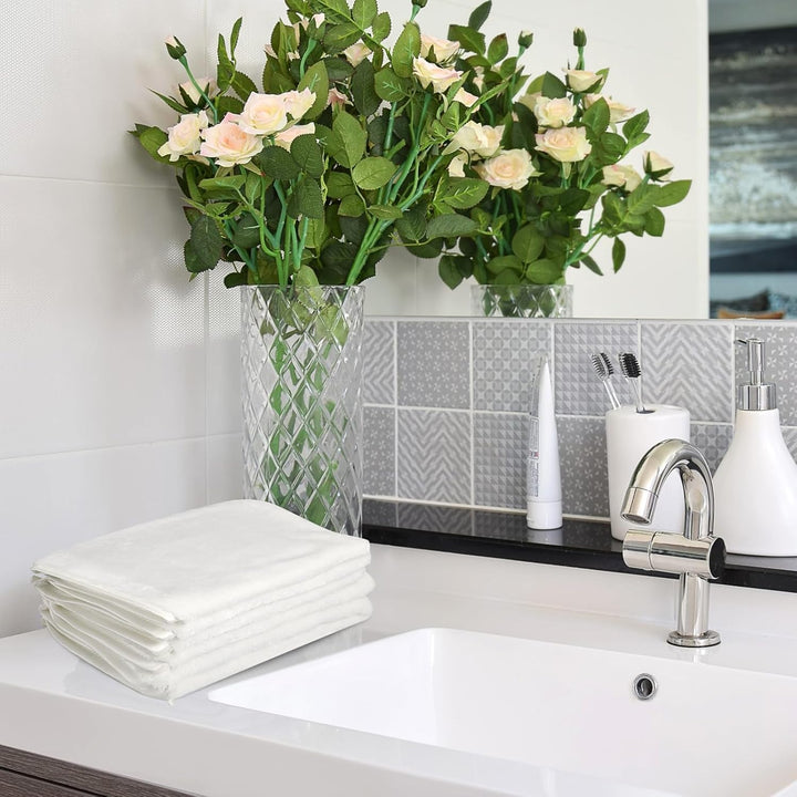 6 Pack Flannel Face Cloths Face Body Wash Cloth, Super Absorbent & Soft Facial Mitts, Reusable Makeup Remover Wash Gloves Bath Mitt, White Towel Small Hand Towels-13X20Cm