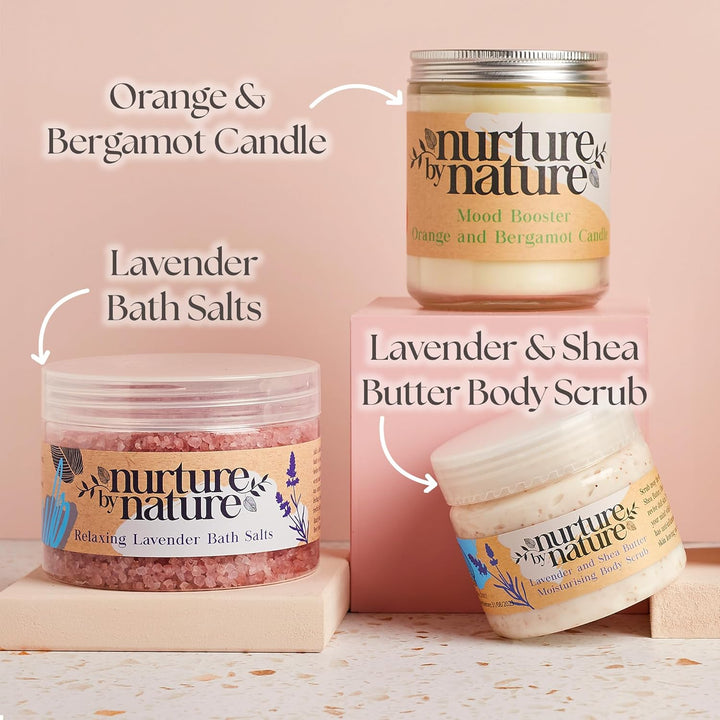 Nurture by Nature RELAX & CALM Pamper Gifts for Women - Mothers Day Hamper - Relaxation Gifts for Women with Lavender Mist, Bath Salts, Candle & More - Bath Sets, Mothers Day Gifts, Spa Sets
