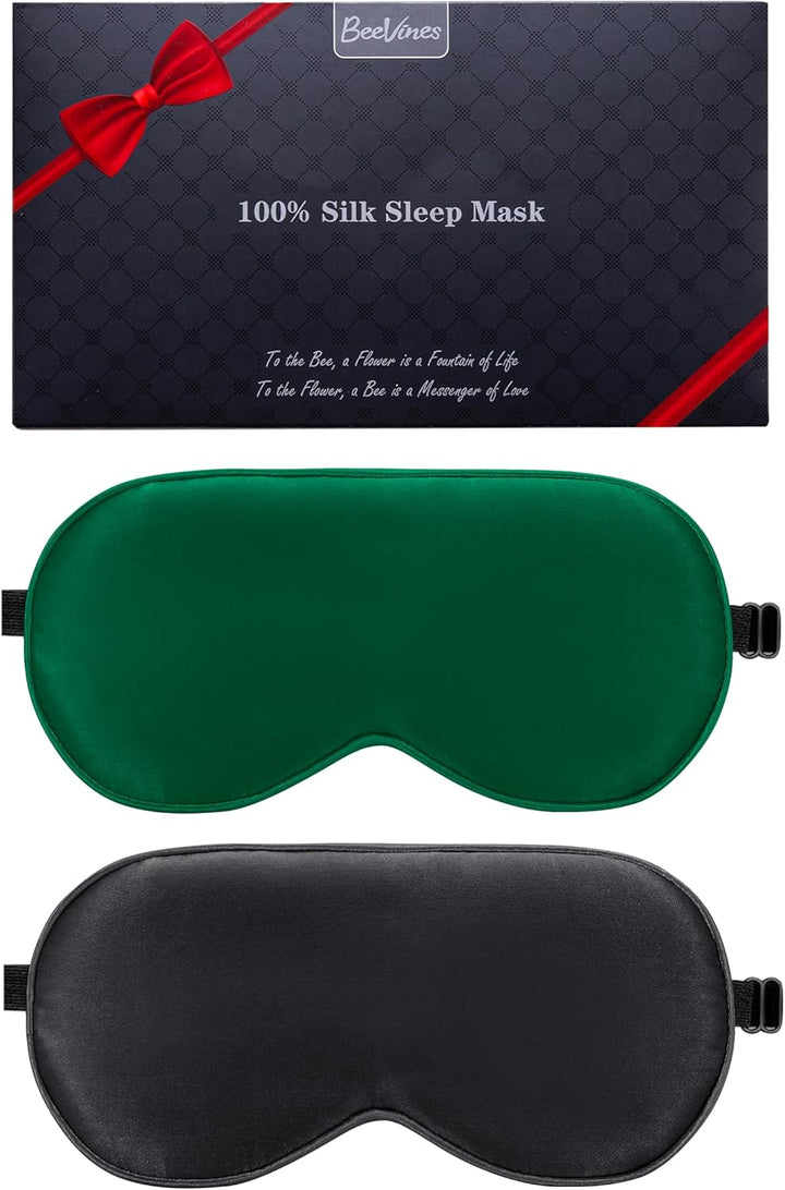 Sleep Mask, 2 Pack 100% Real Natural Pure Silk Eye Masks with Adjustable Strap for Sleeping, Mulberry Silk Eye Sleep Shade Cover, Block Light Reduces Puffy Eyes Traveling Gifts