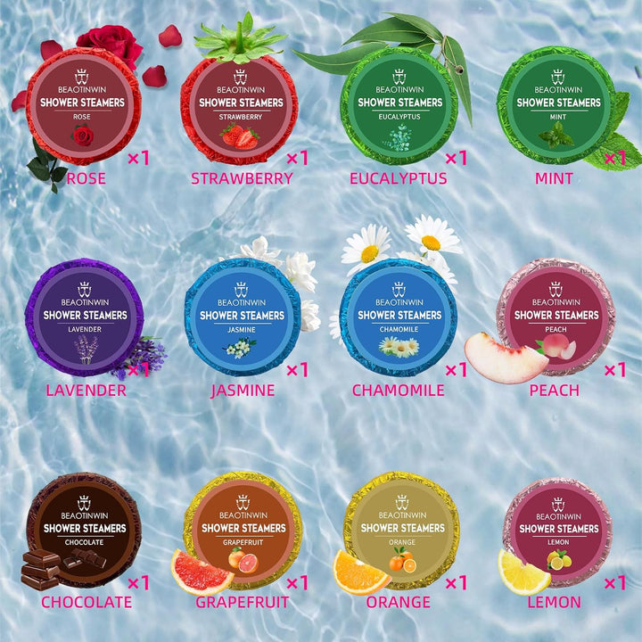 12 Pcs Shower Steamers Aromatherapy Shower Tablets，Vegan Organic Shower Bomb Set, Stress Relief and Luxury Self Care,Pampering Birthday Relaxing Presents Hampers for Women Mum