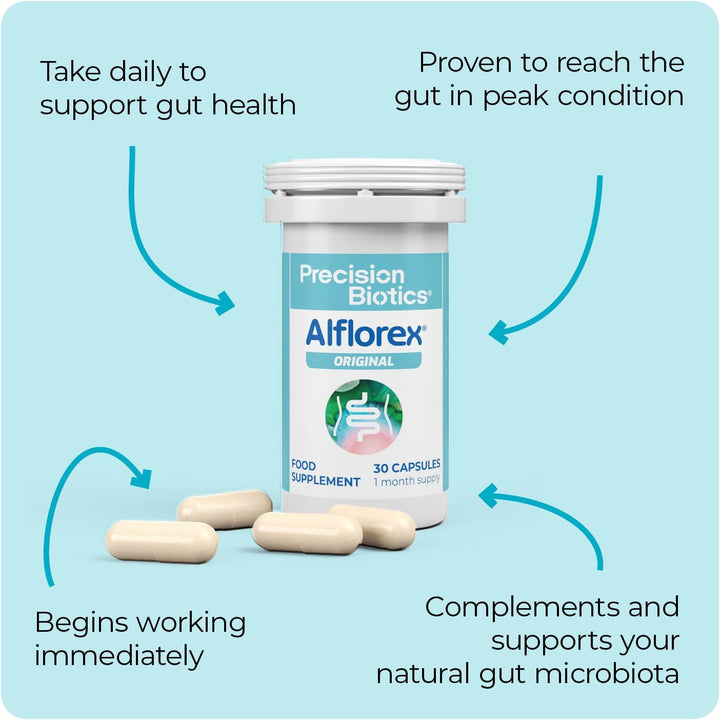 Alflorex Original - Daily Gut Health Probiotics - Contains Bifidobacterium Longum Bacterial Culture Strain 35624 - No Refrigeration Required - 60 Capsules